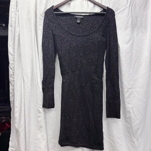 White House Black Market Shimmering Black Long Sleeve Dress